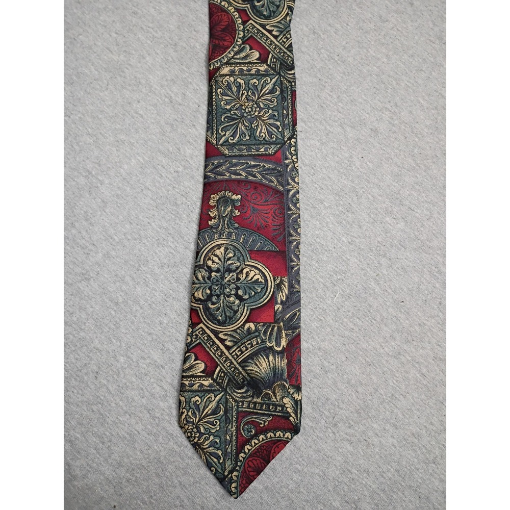 Rooster West End Collection Silk Tie Burgundy Blue Gold Baroque Medallion 3.75" - Picture 5 of 7